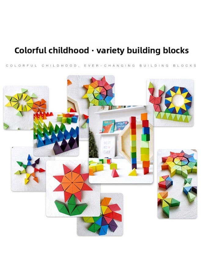 Children's Wooden Early Education Fun Jigsaw Puzzle Rainbow Building Blocks Large Disc Variety Modeling Puzzle Puzzle Puzzle Educational Toys-Color:Rainbow Storm - Image 5